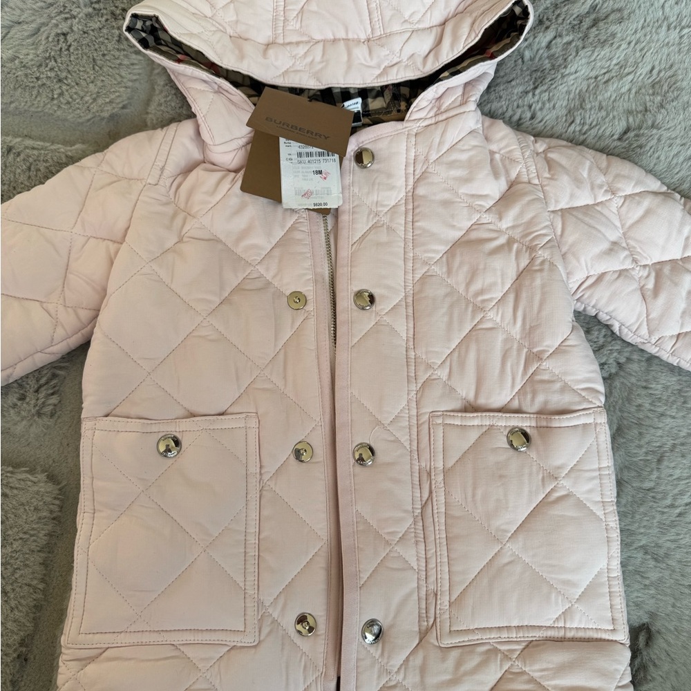 Burberry Kids Light Pink Quilted Puffer Coat